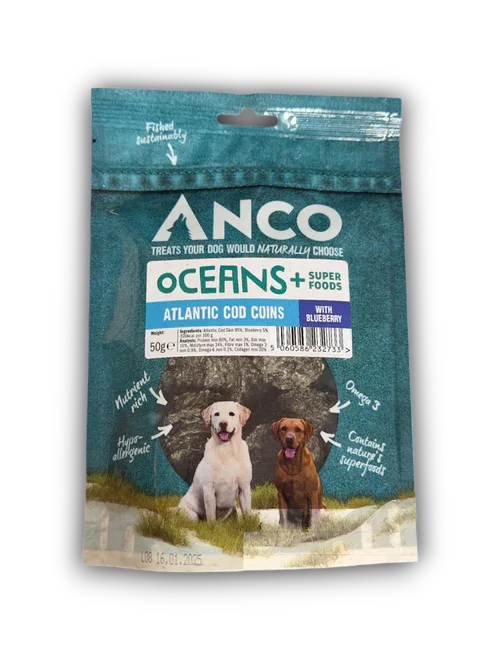 Anco Oceans+ Atlantic Cod Coins with Blueberry BULK DEAL 10x50g