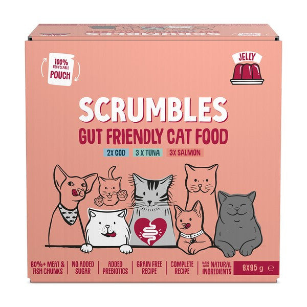 Scrumbles Grain Free Wet Cat Jelly Recyclable Pouch Fish Selection 8x85g