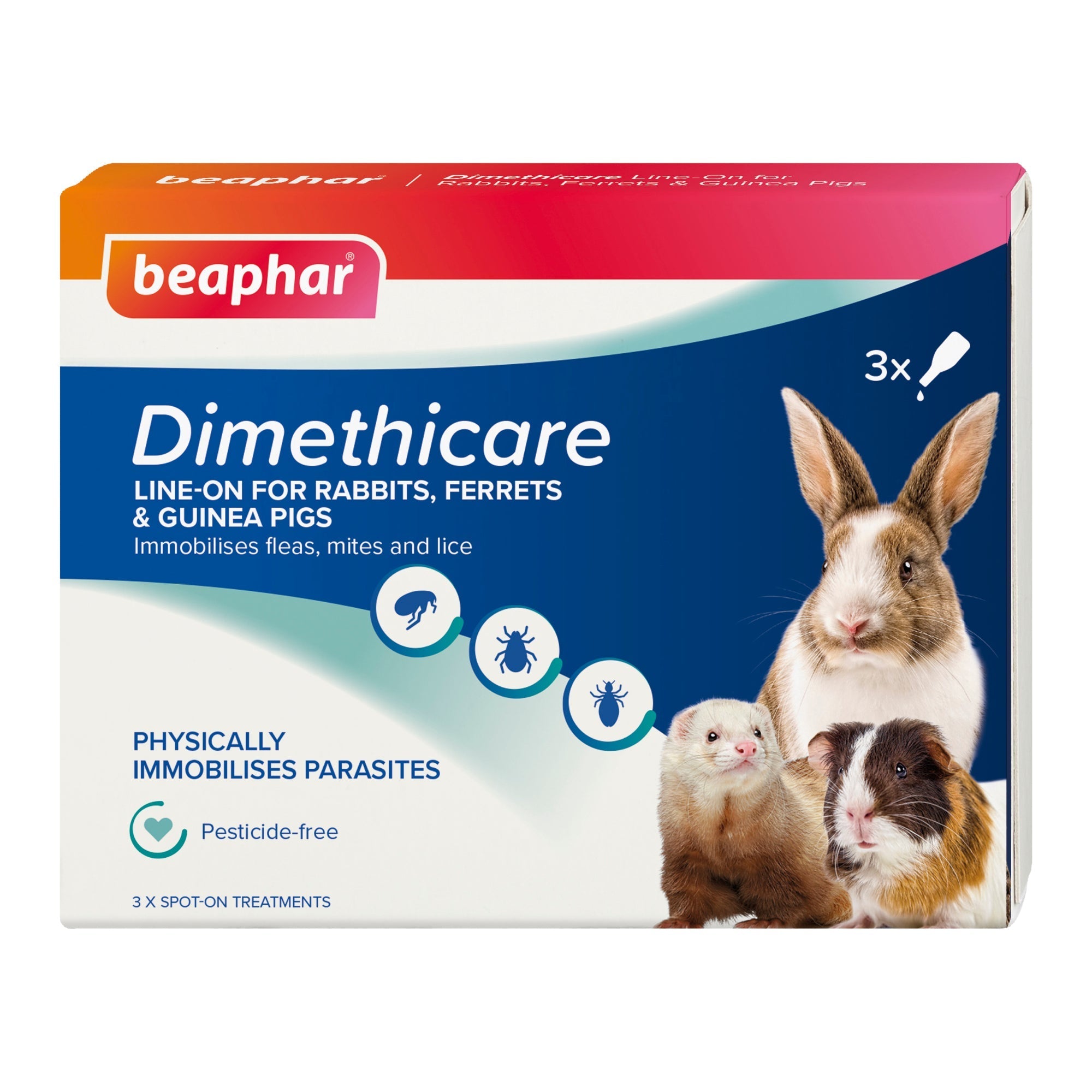 Beaphar Dimethicare Line-On Mite Flea & Lice Control for Rabbits Guinea Pigs & Ferrets - 3 Pipettes
