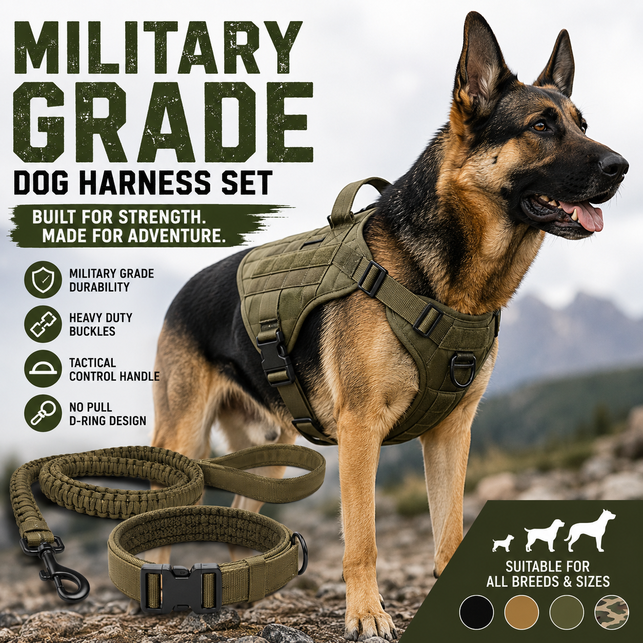 Military Grade Tactical Dog Harness Set