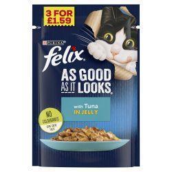 FELIX AS GOOD AS IT LOOKS Tuna in Jelly 3 FOR £1.59