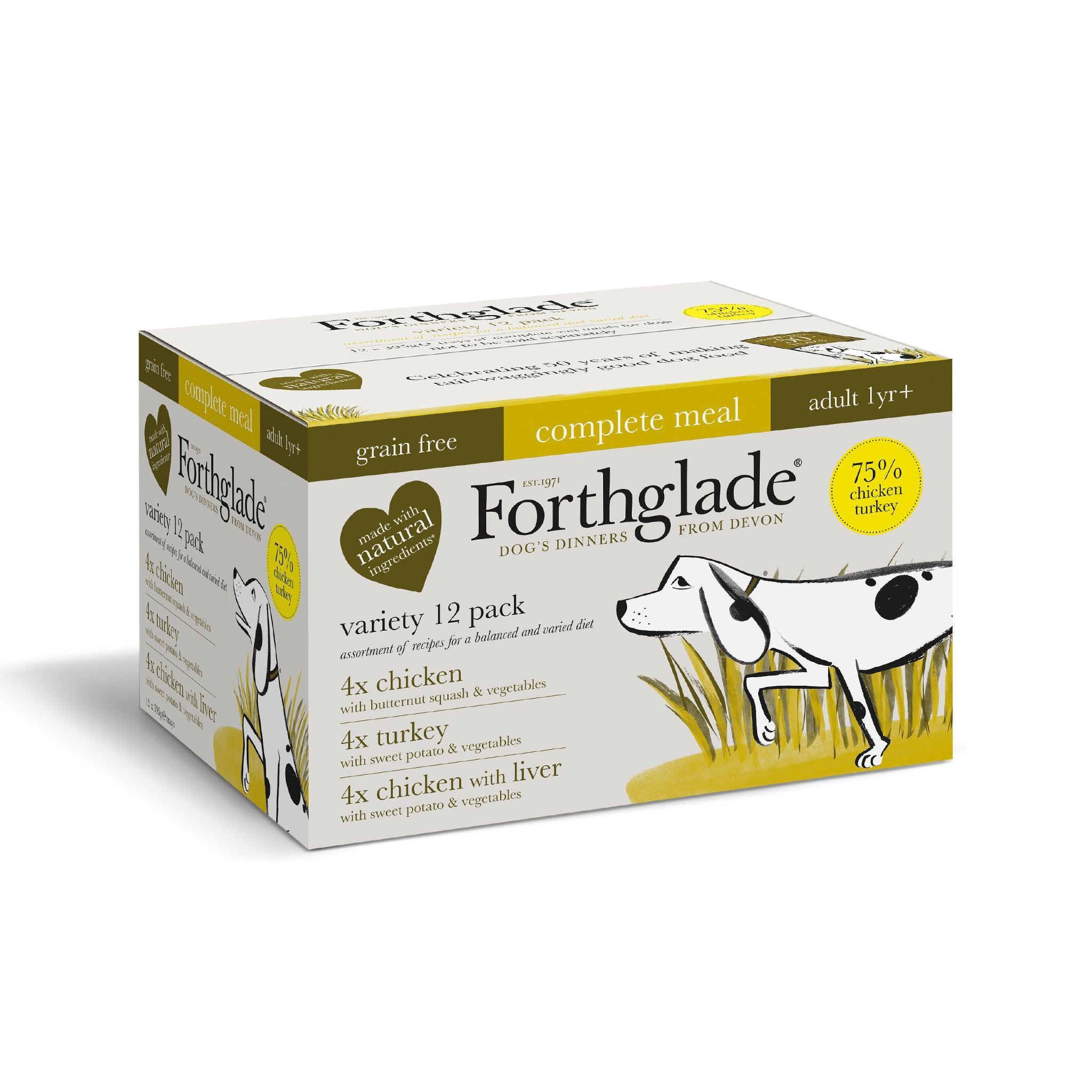 Forthglade Adult Complete Grain Free Chicken, Turkey & Chicken with Liver Trays 395g