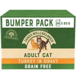 James Wellbeloved Grain Free Adult Cat Food Pouches Turkey in Gravy 24pk, 85g