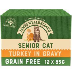 James Wellbeloved Grain Free Senior Cat Food Pouches Turkey in Gravy 12pk, 85g
