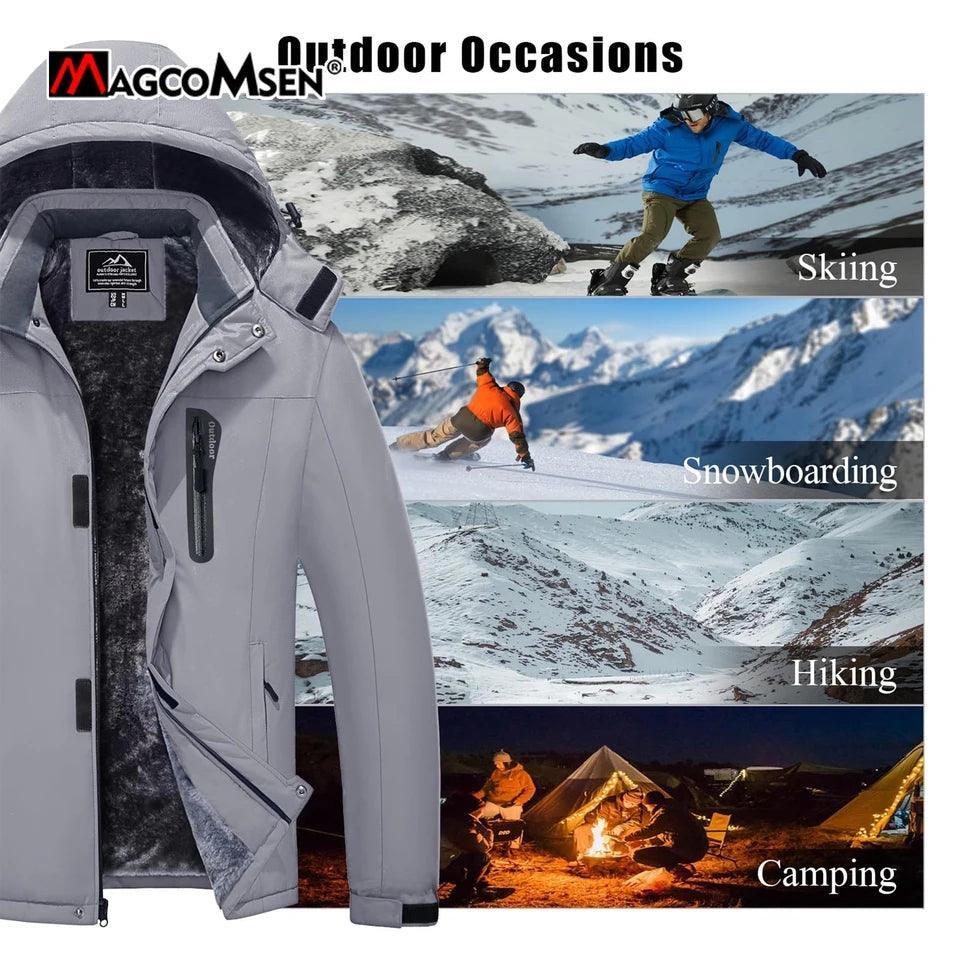 MAGCOMSEN Men's Fleece Thicken Jackets Waterproof Shell Hooded Coats Multi-pockets Winter Hiking Skiing Travel Jacket