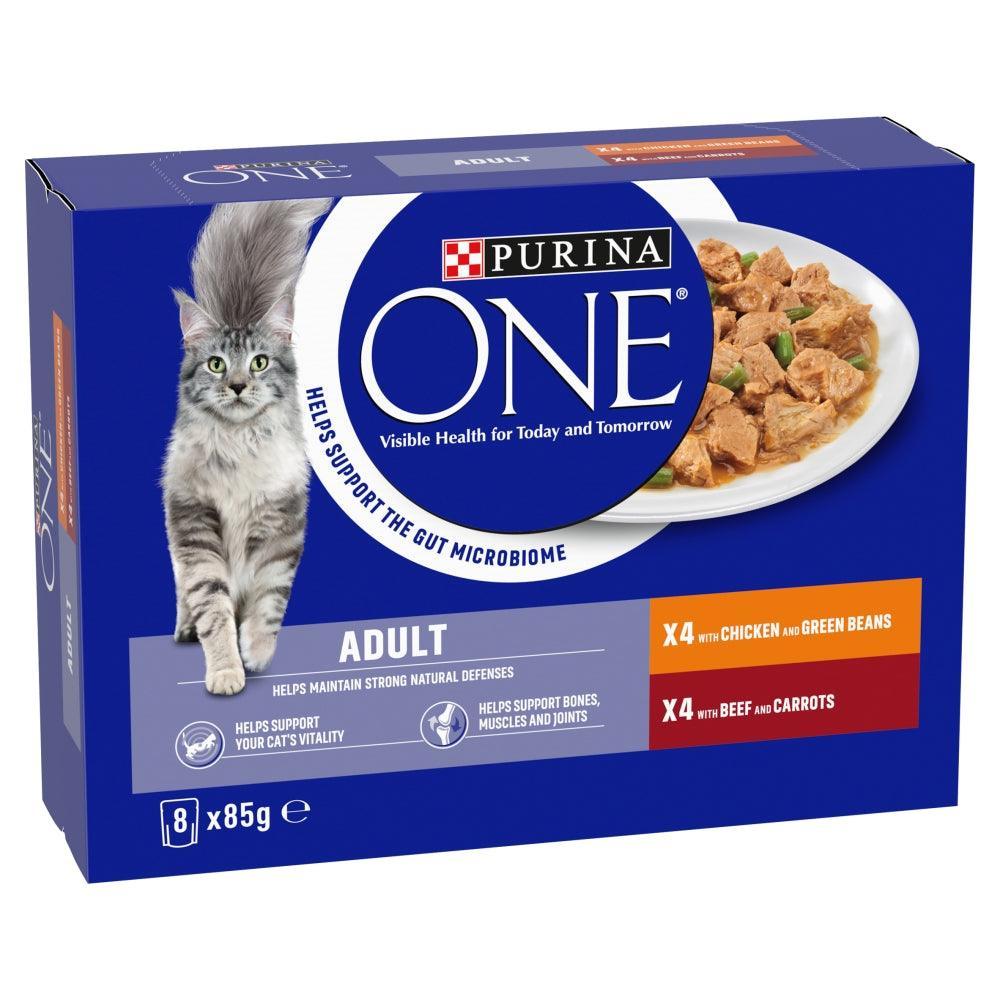 Purina One Adult Cat Chk/Bf Pch 8x85g
